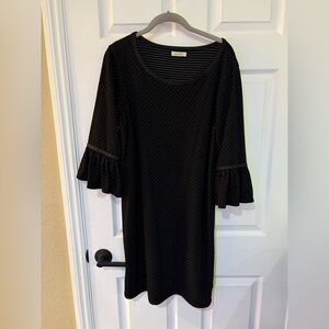 EUC Max Studio Size L Polka Dot Dress faux leather trim and ruffle bell sleeve